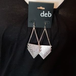 Deb layered triangular dangling silver earrings
